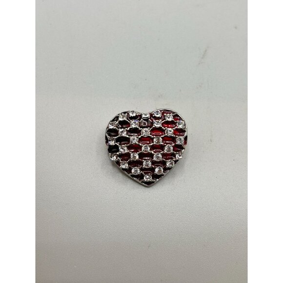 Vintage Heart Pin Brooch Red Poured Resin and Rhinestones Red Heart Love Pin - Picture 5 of 9
